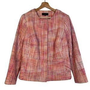 Talbots tweed Pink Jacket Size 12W Full Zipper Preppy Professional Business